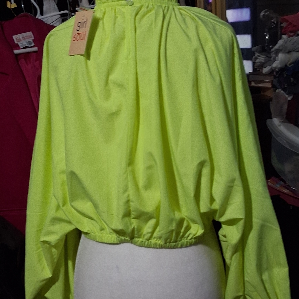 New "NWT" Girl Soul Neon Bright Yellow Long Sleeve Top, Size L - Picture 10 of 10